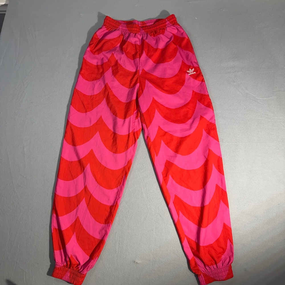 Adidas Marimekko Track Pants Womens XS Pink Red Laine Wave Print Joggers